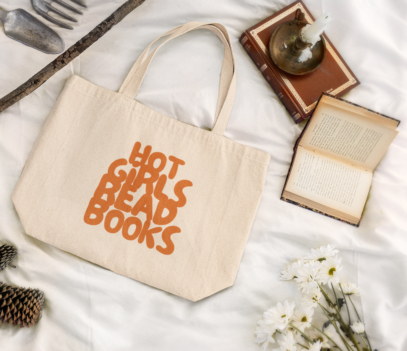 Empowering Essential:  "Hot Girls Read Books" Large Organic Tote Bag